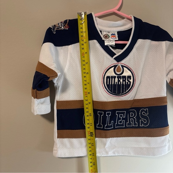 Oilers Kids' White and Brown Hockey Jersey - Picture 5 of 5